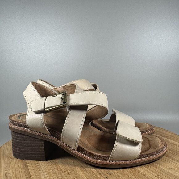 S Aetrex Kristin Womens 7.5-8 38 Orthopedic Open Toe Leather Sandal Ivory - Picture 1 of 7